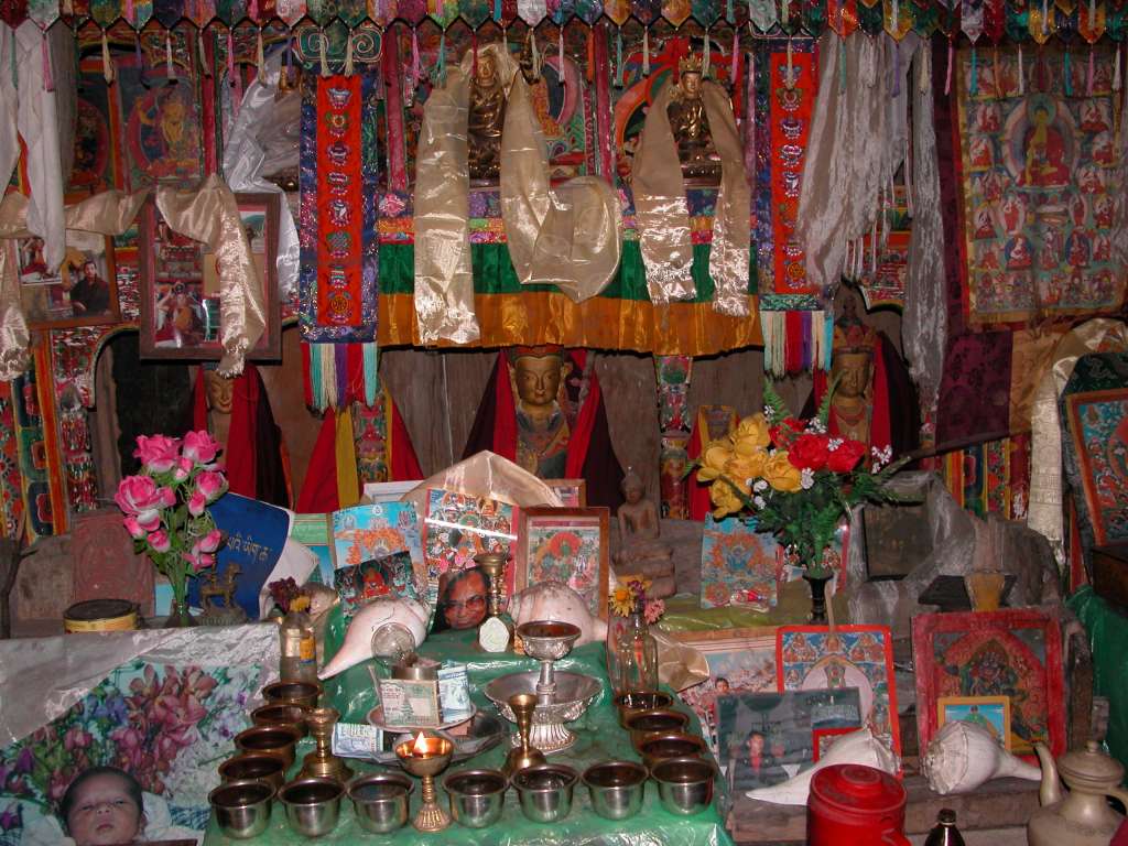 Manaslu 07 18 Sama Gompa Altar Here is the altar in the smaller building at the Kargyu Chholing (Sama) gompa.